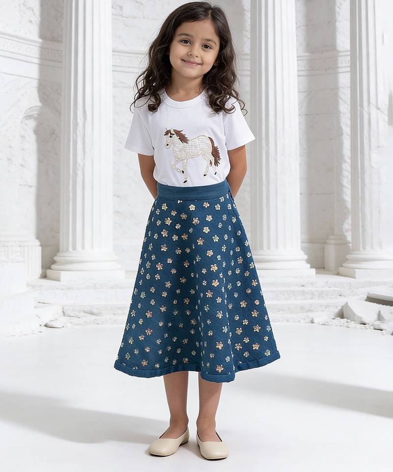 white embroidered cotton co-ord set for girls