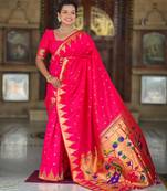 Pink elegant art silk woven saree with rich zari border