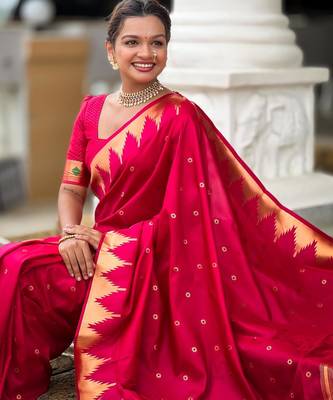 Pink elegant art silk woven saree with rich zari border 5