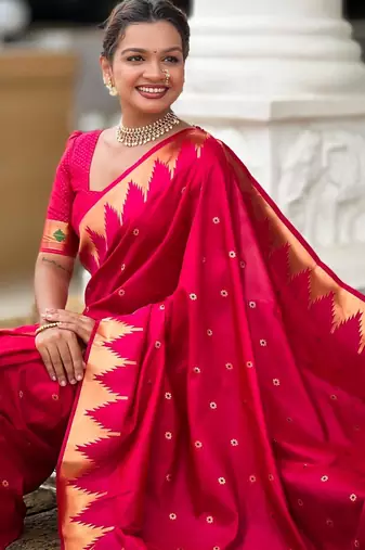 Pink elegant art silk woven saree with rich zari border
