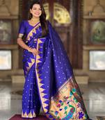 navy blue elegant art silk woven saree with rich zari border