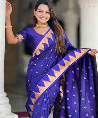 navy blue elegant art silk woven saree with rich zari border 3