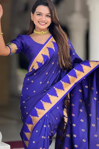 navy blue elegant art silk woven saree with rich zari border