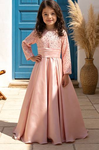 Pink embroidered satin gown