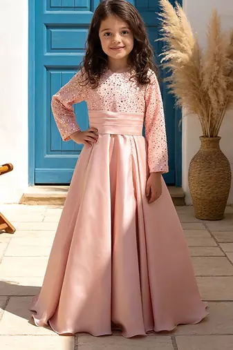 Pink embroidered satin gown