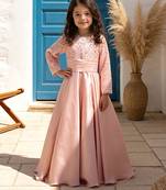 Pink embroidered satin gown