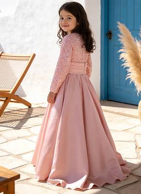 Pink embroidered satin gown 2