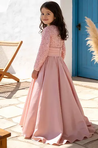 Pink embroidered satin gown
