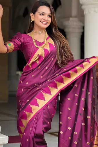 Wine elegant art silk woven saree with rich zari border