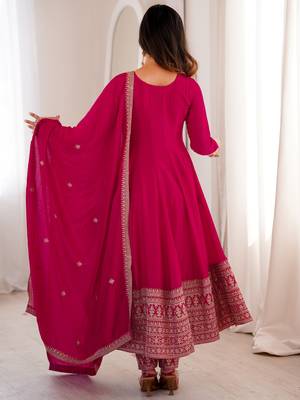 Pretty Pink Dori Embroidered Silk Engagement Wear Anarkali Pant Suit 7