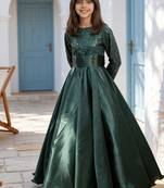 Luxe emerald green embroidered satin gown