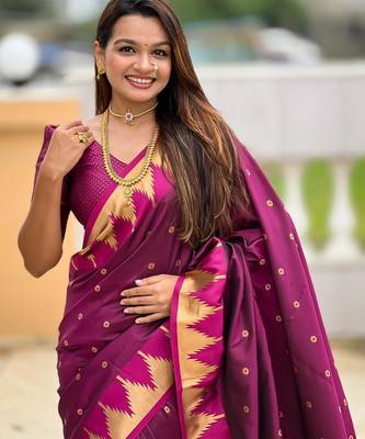 Wine elegant art silk woven saree with rich zari border 4