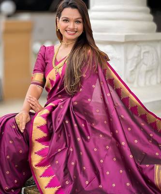 Wine elegant art silk woven saree with rich zari border 5