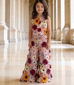 Pink embroidered multi floral net co ord set