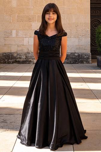 Luxe black embroidered satin gown