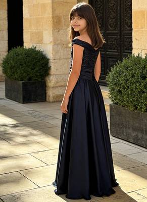 Luxe black embroidered satin gown 2