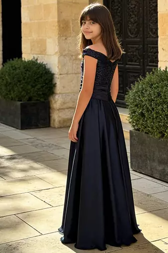 Luxe black embroidered satin gown