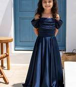 Luxe navy blue embroidered satin gown