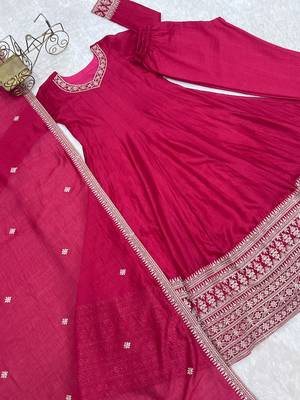 Pretty Pink Dori Embroidered Silk Engagement Wear Anarkali Pant Suit 9