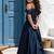Luxe navy blue embroidered satin gown