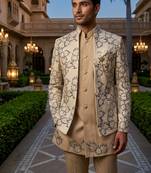 ivory sequins embroidered velvet indowestern set