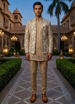 ivory sequins embroidered velvet indowestern set 2