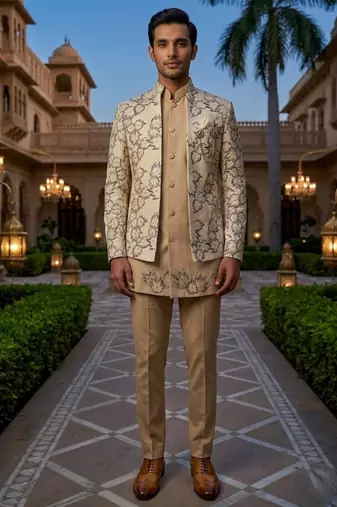 ivory sequins embroidered velvet indowestern set