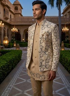 ivory sequins embroidered velvet indowestern set 3