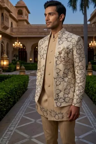 ivory sequins embroidered velvet indowestern set