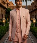 Pink thread and sequins embroidered short indowestern