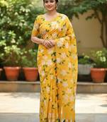 Helum digital printed linen cotton saree