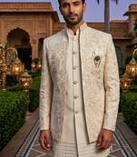 Ivoery thread and zari embroidered short indowestern