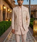 Pink thread and sequins embroidered short indowestern