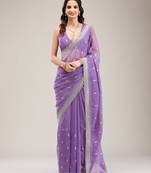 Purple  Art Silk Embroidery With Siroski Work Saree with Unstitched Blouse Piece