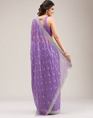 Purple  Art Silk Embroidery With Siroski Work Saree with Unstitched Blouse Piece 2