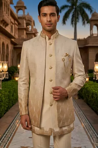 Ombre yellow thread and sequins embroidered indowestern