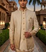 Ombre yellow thread and sequins embroidered indowestern