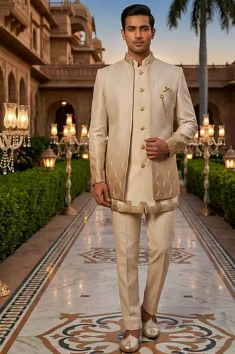 ombre yellow sequins embroidered silk mens indowestern jacket set