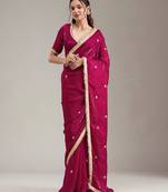 Pink Fandy Satin Embroidery Work Saree with Unstitched Blouse Piece