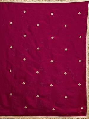 Pink Fandy Satin Embroidery Work Saree with Unstitched Blouse Piece 6