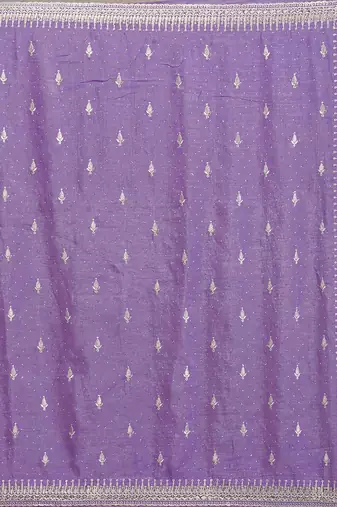 Purple  Art Silk Embroidery With Siroski Work Saree with Unstitched Blouse Piece