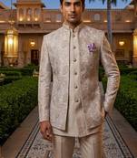 Light lavender thread and sequins embroidered short indowestern