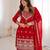 Women’s red embroidered kurta sharara set with dupatta