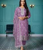 Ethnic motifs embroidered thread work kurta with trouser & dupatta