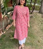 Floral printed notch neck straight cotton kurta