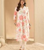 Floral printed cotton v-neck straight kurta