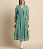 Green chiffon self design flared kurta