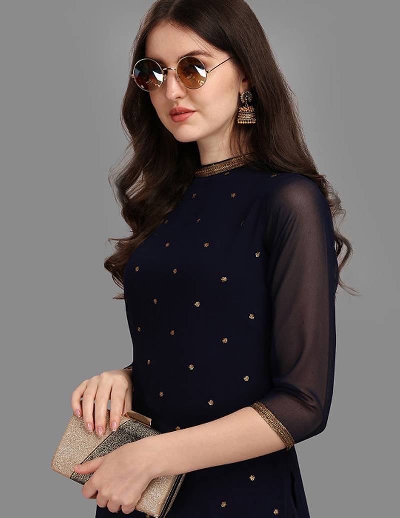 Sequin embellished straight kurta with trousers