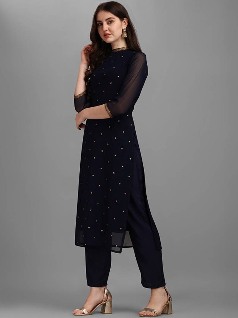 Sequin embellished straight kurta with trousers