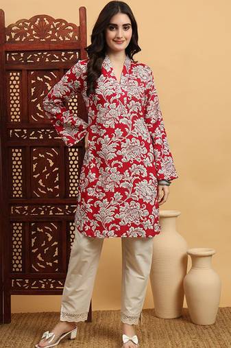 Ethnic motifs printed flared sleeves summer sheers kurta